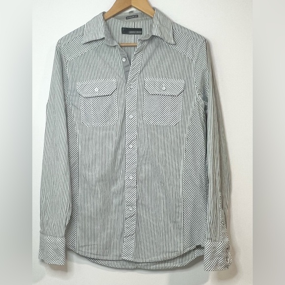 Buckle Other - Buckle Black Shirt Men S Small Regular Fit White Blue Stripe Long Sleeve